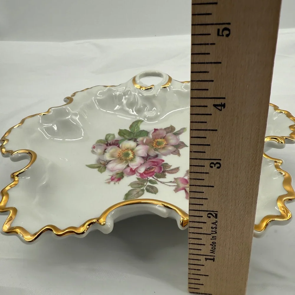 Vintage Gerold Porzellan Bavaria Western Germany Floral Trinket‎ Dish Gold Trim